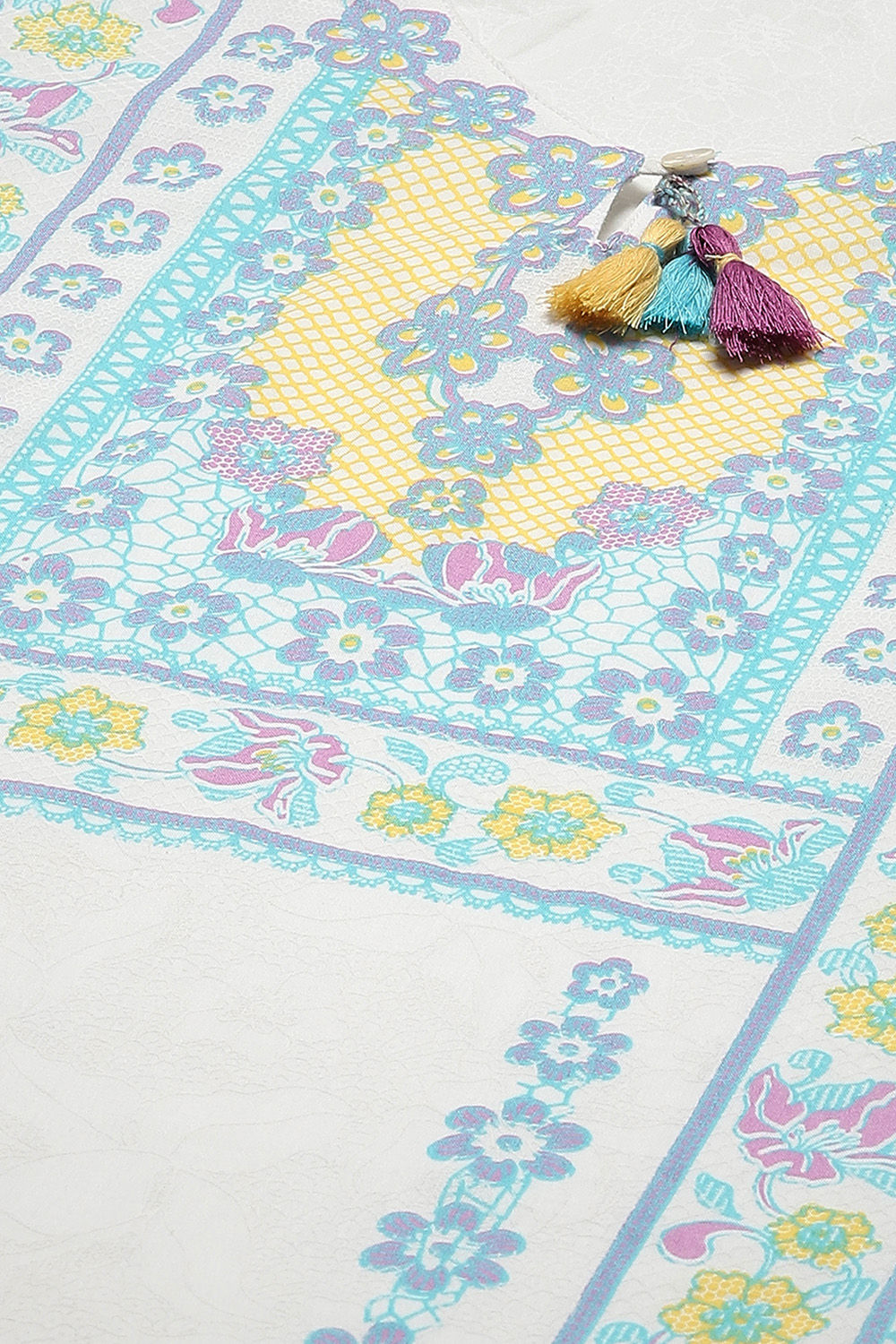 White Woven Straight Kurta Suit Set image number 2